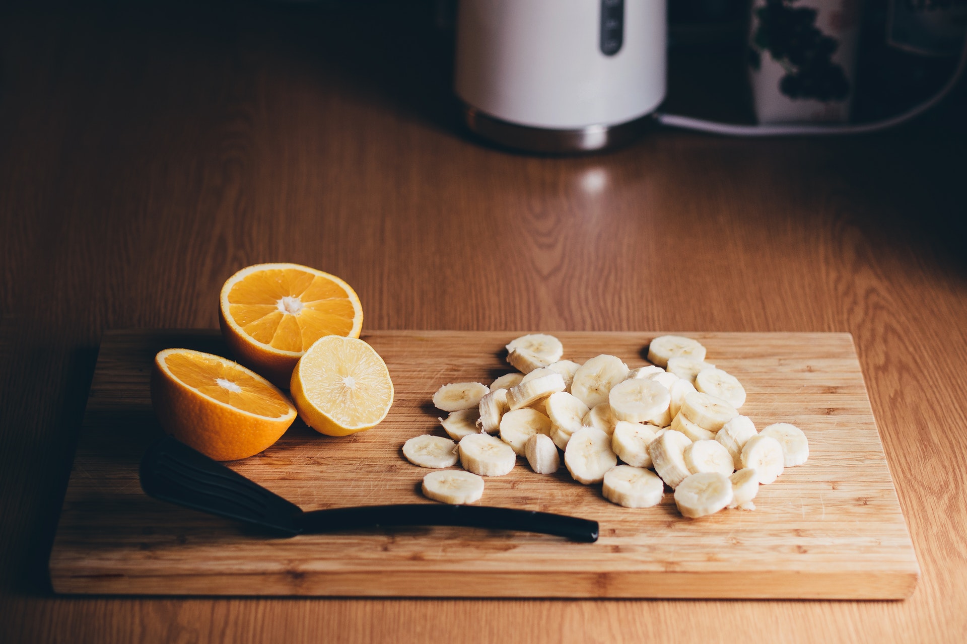 bananas, oranges, and lemons are healthy food rich in nutrients.